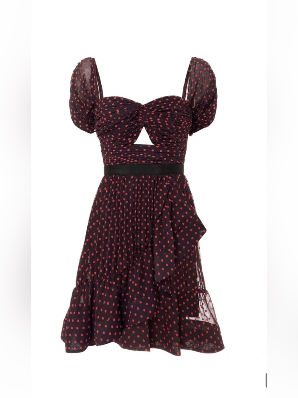 Self-Portrait Black Mini Dress with Pink Dot Print